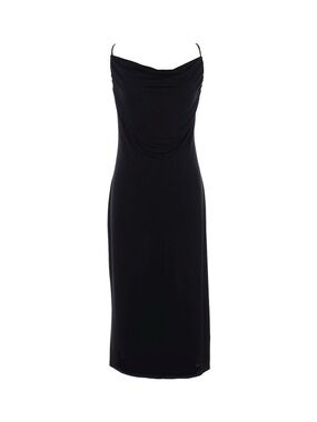 Zara Black Slip Midi Dress Scoop Neck Sleeveless Minimalist Chic Body Skimming